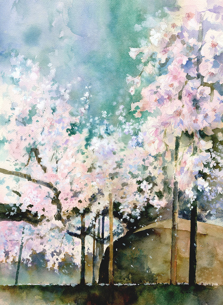 石割桜 岩手風景水彩画