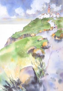 ポルトガルロカ岬を描いた透明水彩画