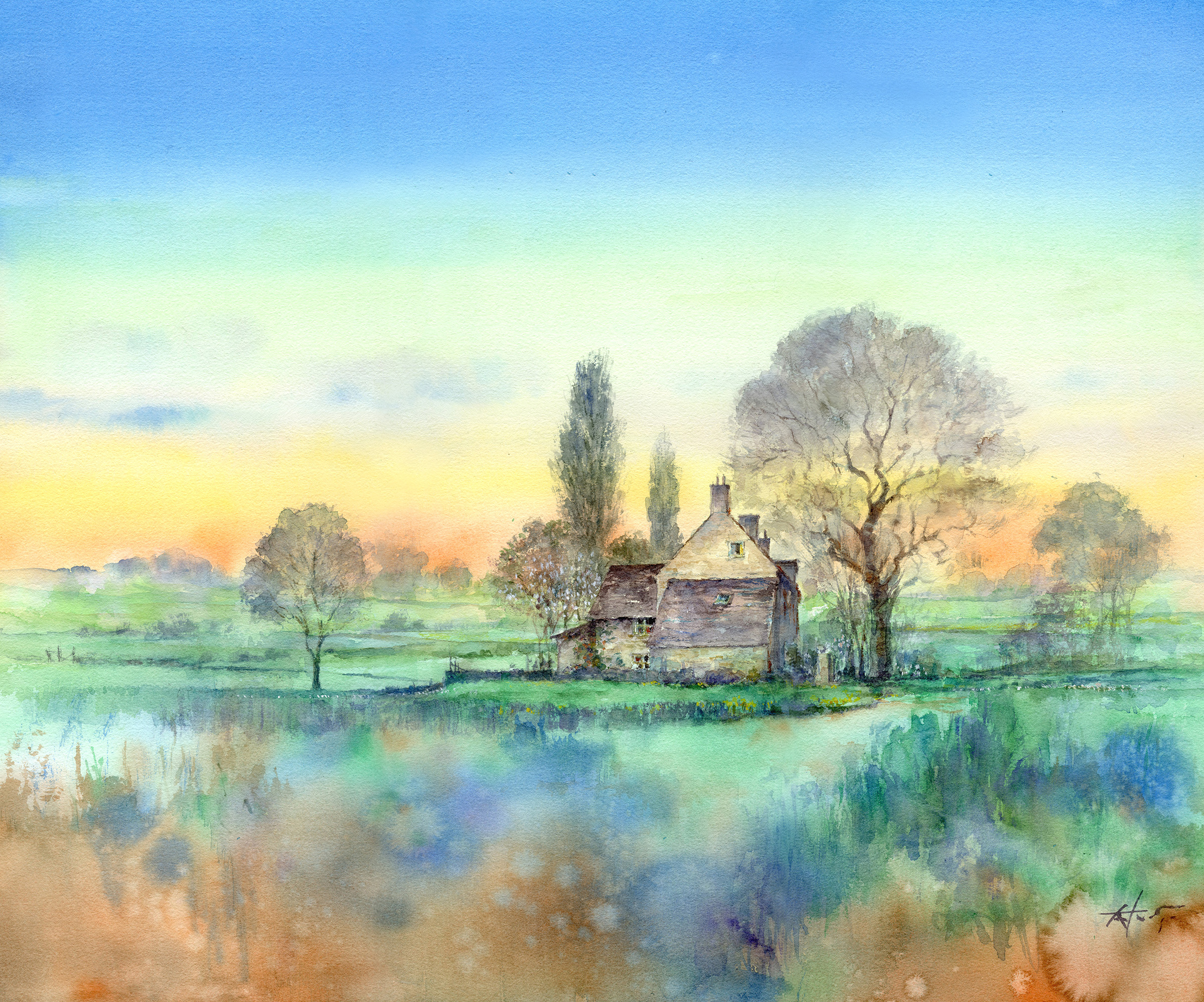 #透明水彩で描く英国の田園風景　10号-セザンヌ水彩紙にセヌリエ透明水彩