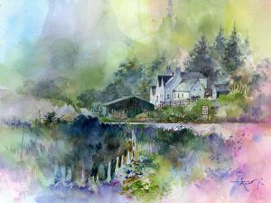 「ハイランドの旅籠」水彩。絵具はセヌリエ。水彩紙はセザンヌ。