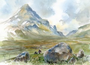 描いていると、カップルが手を繋いで坂を駆け下りていった〜古山拓の描く旅風景