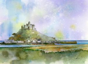 水彩画家・イラストレーター古山拓の描く旅風景＿セントマイケルズマウント＿イギリスコーンウォール地方
