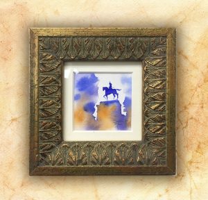 青葉城址にある伊達政宗騎馬像を描いた透明水彩画