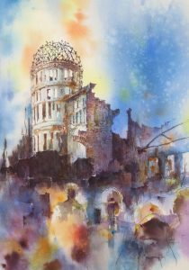 水彩画家・イラストレーター古山拓による原爆ドーム。イタリアファブリアーノ水彩展覧会へ出品