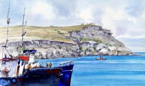 透明水彩で描く旅風景=マルタ共和国　群青色の船